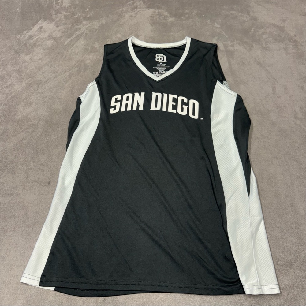 San Diego Black White Sleeveless Padres Jersey v neck t shirt womens adult M